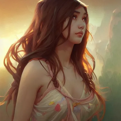 Image similar to Pokimane, highly detailed, digital painting, artstation, concept art, sharp focus, illustration, cinematic lighting, art by artgerm and greg rutkowski and alphonse mucha