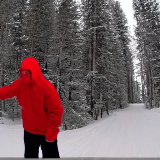 Image similar to thug shaker in red ski mask looking at camera caught on trailcam