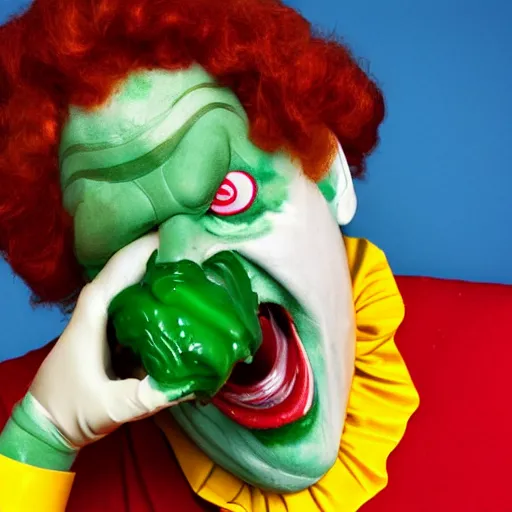 Image similar to ronald mcdonald puking vomiting