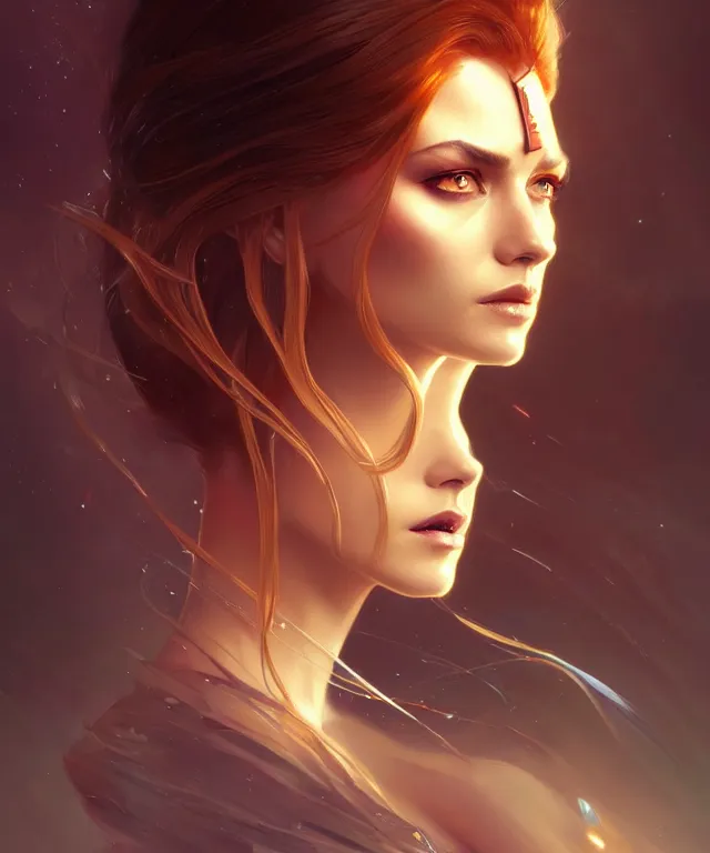 Prompt: futuristic woman portrait, sci - fi, amber eyes, face, long hair, fantasy, intricate, elegant, highly detailed, digital painting, artstation, concept art, smooth, sharp focus, illustration, art by artgerm and greg rutkowski and alphonse mucha