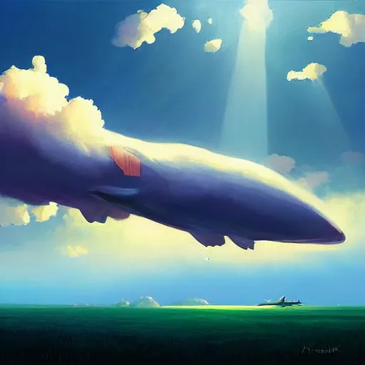 Image similar to digital painting, sky whale, clouds. dramatic lighting. god rays. by artem rhads chebokha