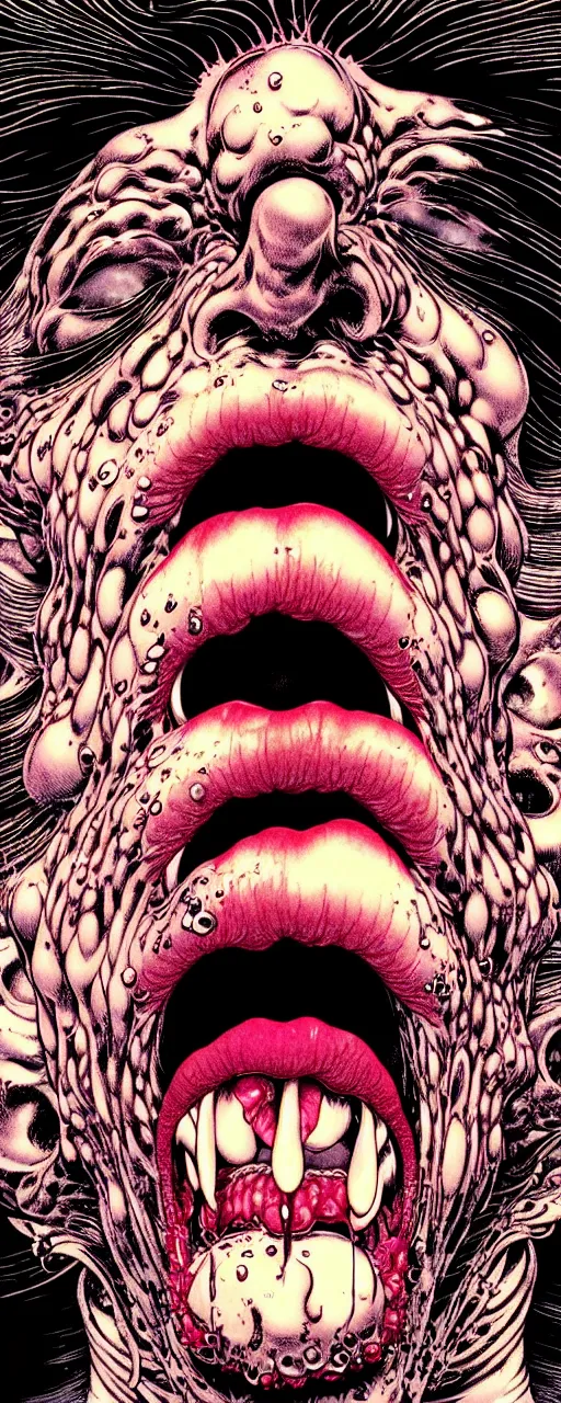 Image similar to closeup of face melting in agony with tongue, by yoichi hatakenaka, masamune shirow, josan gonzales and dan mumford, ayami kojima, takato yamamoto