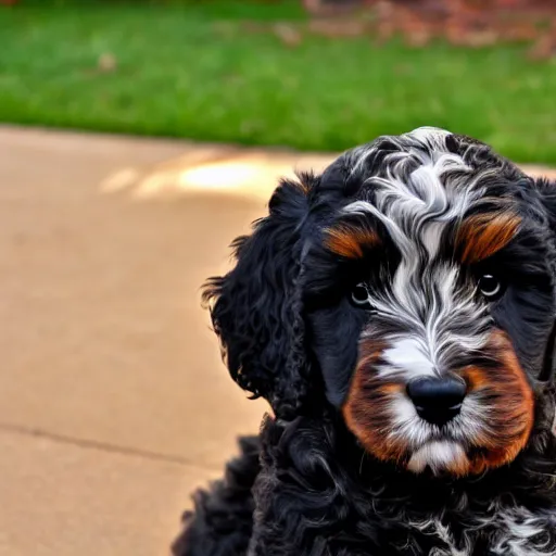 Image similar to Bernedoodle puppy with huge eyes