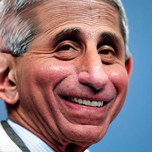 Image similar to laughing Anthony Fauci with monkeypox blisters on his face