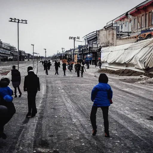 Prompt: moonwalker photo, lunar soil, people on the city street, a detailed photo of a future norilsk base, moon landscape, streetphoto