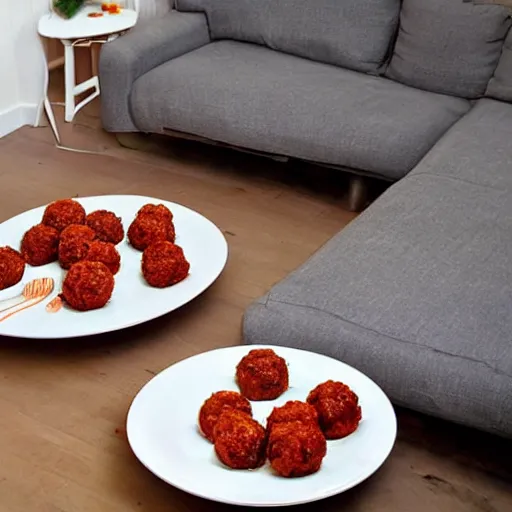 Image similar to spaghetti and meatballs shaped into a living room set