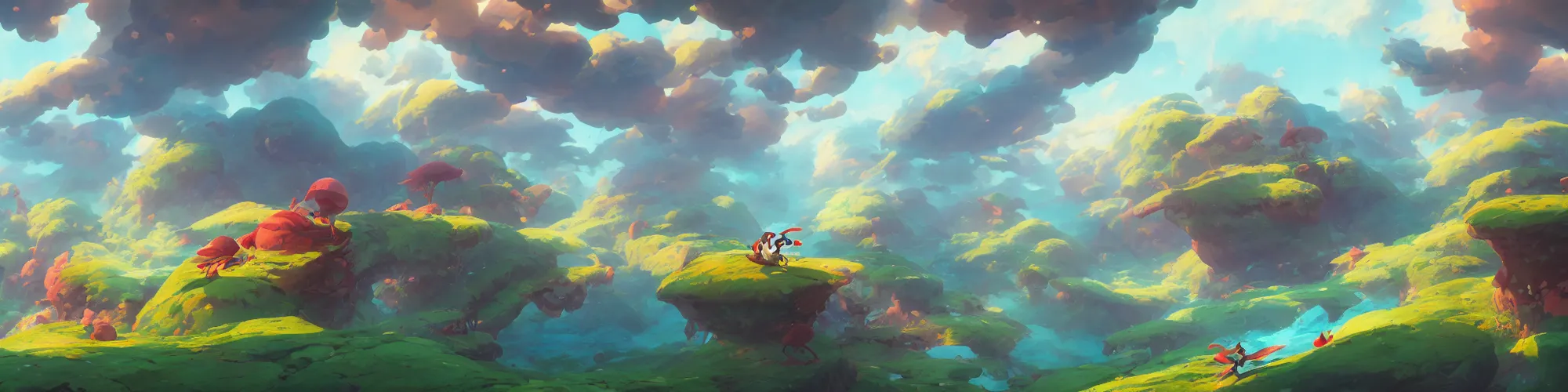 Image similar to 3 6 0 panoramic dynamics matte painting acrylic blur oil wonderland yoshi kurbi dofus, hight contrast,, behance hd by jesper ejsing, by rhads, makoto shinkai and lois van baarle, ilya kuvshinov, rossdraws global illumination