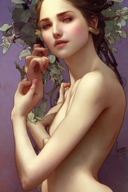 Prompt: Smiley sexy beautiful art, realistic proportions, soft light, soft colors, smooth, sharp focus, illustration, art by artgerm and greg rutkowski and alphonse mucha