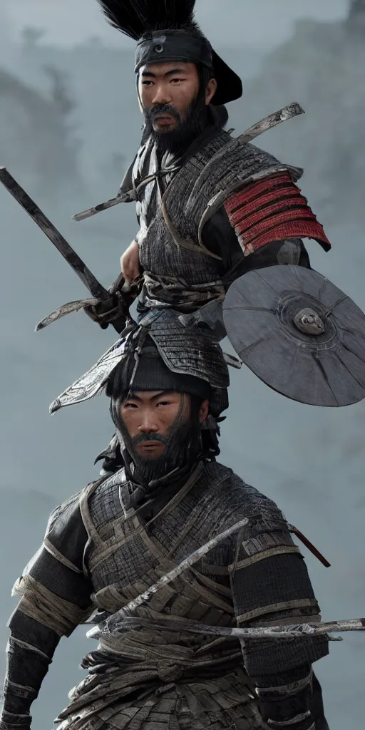 Prompt: shinobi warrior from ghost of tsushima, realistic, cinematic lighting, native japanese