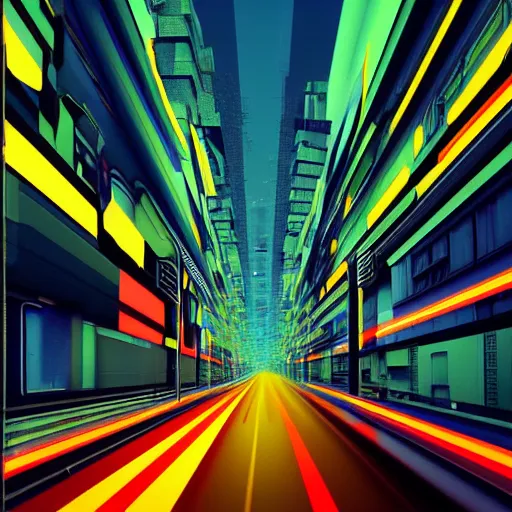 Image similar to a city street in the style of aertime, glitchart, glitch art, # glitchart, pixelsort, # pixelsort, synthwave, cyberpunk, vaporwave, deviantart