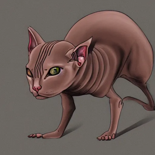 Prompt: a cyborg sphynx cat concept art