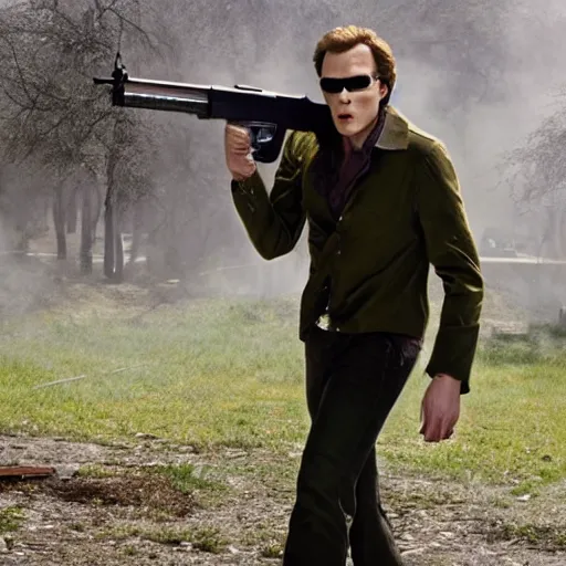 Image similar to Live Action Still of Jerma985 in Dirty Harry, real life, hyperrealistic, ultra realistic, realistic, highly detailed, epic, HD quality, 8k resolution, body and headshot, film still