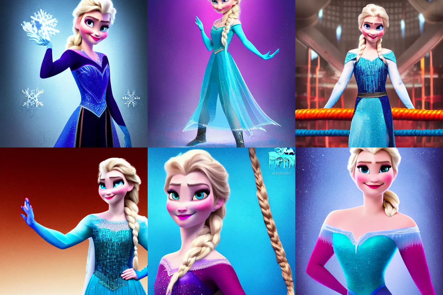Prompt: Elsa from Frozen promo shot for professional wrestling, digital art, photography, Ralph breaks the internet