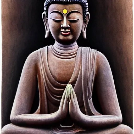 Image similar to buddhist meditating, full body, hand gesture, photorealistic art