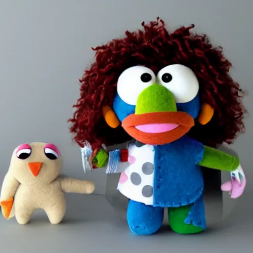 Image similar to mikky ekko as a muppet, plush doll, felt