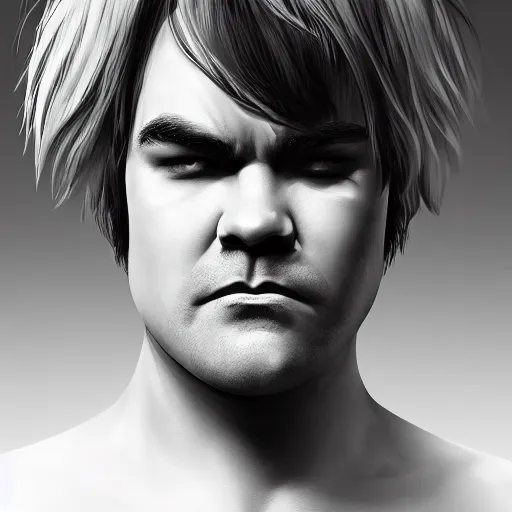 Image similar to jack black with white hair and a scar, an ambient occlusion painting by chen jiru, cgsociety, net art, anime aesthetic, behance hd