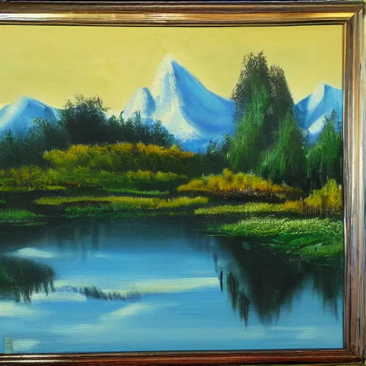 Image similar to landscape, oil on canvas, by bob ross