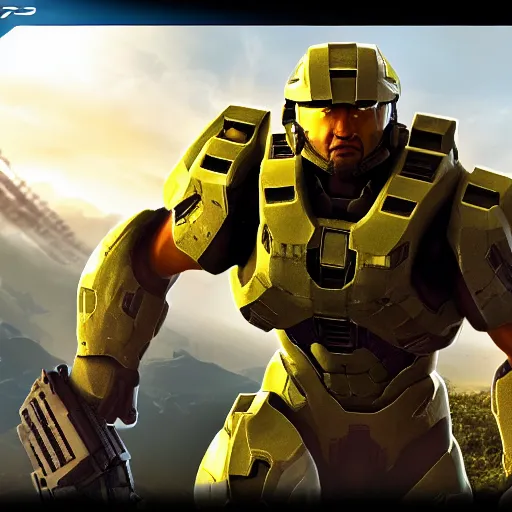 Image similar to Dwayne Johnson in Halo. screenshot.
