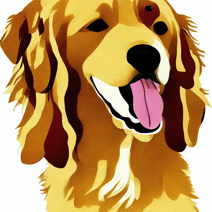 Image similar to golden retriever, white background, line cartoon, high detail, no cut off