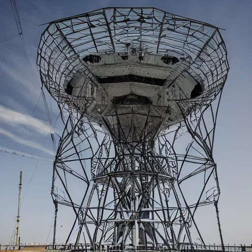 Prompt: ultra precise, asymmetric fineliner drawing of an abandoned duga radar array in ukraine, bold lines, gallery quality, photorealistic, 4 k, very detailed, 8 k