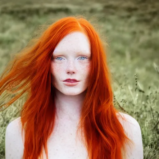 Prompt: a portrait of a redhead girl with freckles