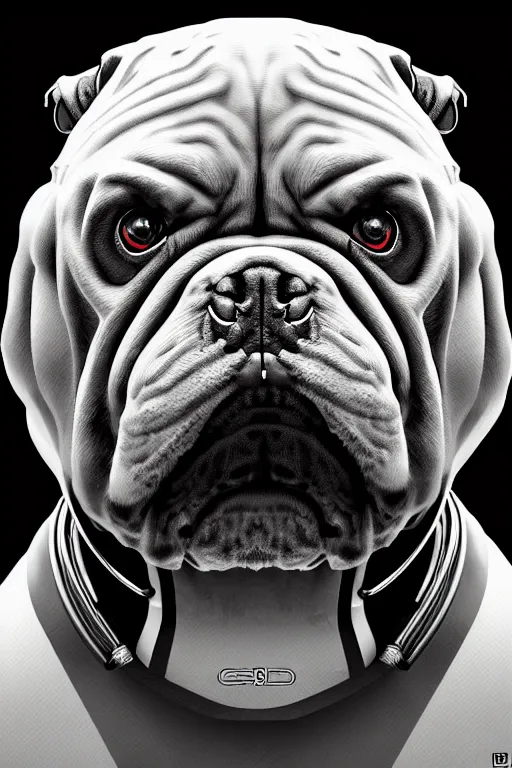 Image similar to a portrait of cyborg bulldog, high - contrast, intricate, elegant, highly detailed, digital painting, artstation, concept art, smooth, illustration