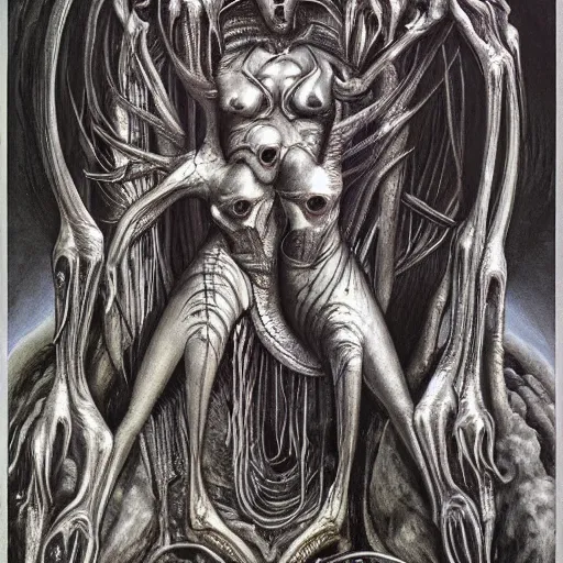 Prompt: birth of a calamity by H R Giger