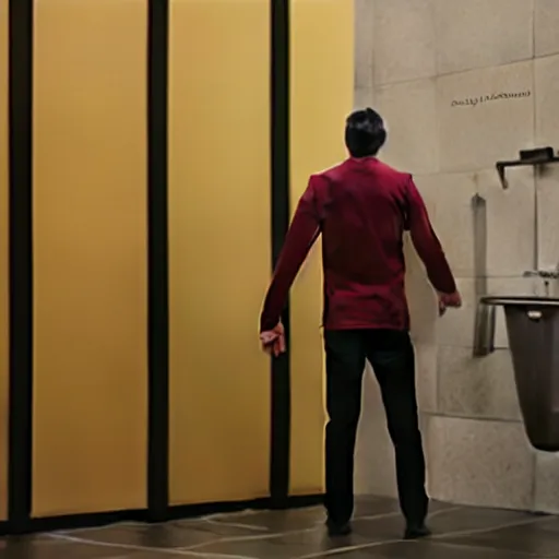 Image similar to photograph of a man with a urinal instead of his head begging for food, 8k resoloution, high detail, ULTRA REALISTIC VFX, reflections