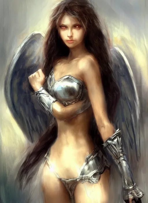 Image similar to concept art, angel knight girl. by artstation trending, by joseph mallord william turner, luis royo, konstantin razumov, cinematic lighting, highly detailed