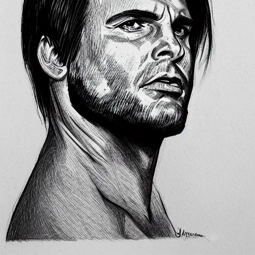 Image similar to Jair Messias Bolsonaro portrait profile, black and white sketch, cellshaded, drawn in fine-tip pen, made by WLOP, trending on artstation