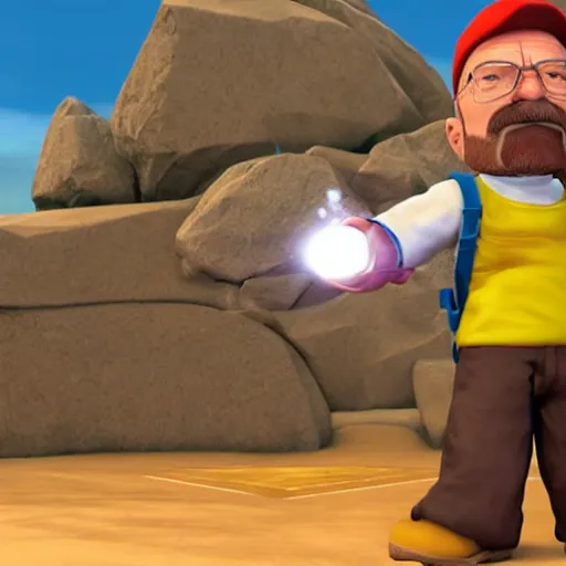 Image similar to walter white in super smash brothers, unreal engine 5, dslr, award winning, 8 k, octane beautifully detailed render, cold lighting, cinematic lighting, detailed photo, masterpiece, volumetric lighting, ultra realistic, highly detailed, high quality, lossless, photorealistic, trending,