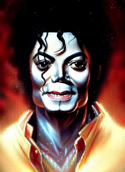 Prompt: masterpiece concept art, michael jackson meets god, by greg rutkowski, 8 k, intricate detail, cinematic lighting