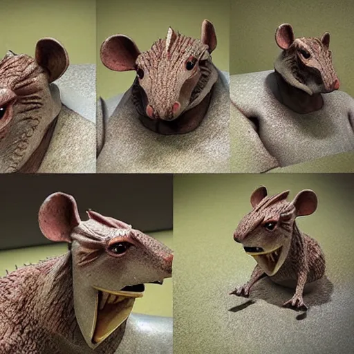 Image similar to stegoceras, mouse face teeth ears, photo realistic, epic pose