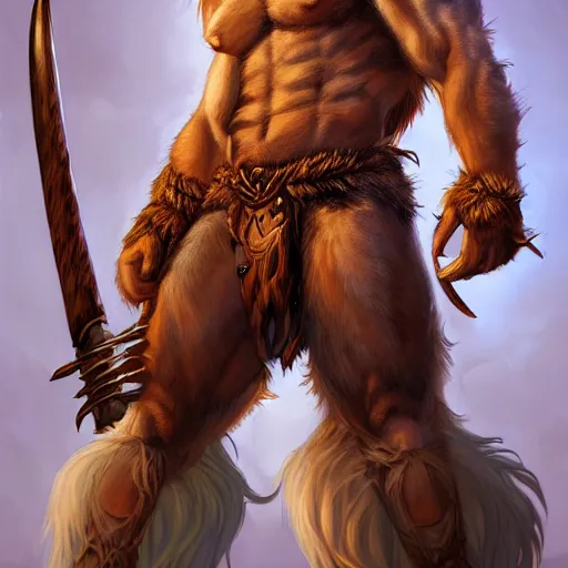 Image similar to portrait of a very cute fursona maine coon barbarian, muscular, wild, d & d, fantasy, intricate, full - length, cinematic lighting, highly detailed, digital painting, artstation, concept art, smooth, sharp focus, illustration, art by hajime sorayama