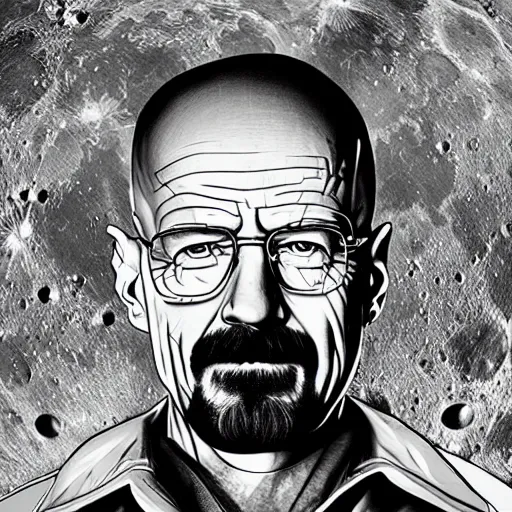 Image similar to a detailed portrait of walter white on the moon, art illustration, incredibly highly detailed and realistic, 8 k, sharp focus