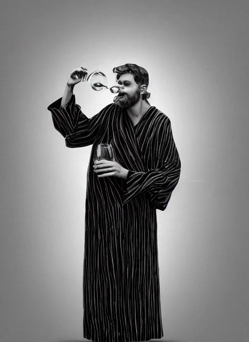 Image similar to an anthropomorphic beautiful male wizard portrait blowing bubbles wearing black and white stripes robe, fine art, award winning, intricate, elegant, sharp focus, octane render, hyperrealistic, cinematic lighting, highly detailed, digital painting, 8 k concept art, art by jamie hewlett and z. w. gu, masterpiece, trending on artstation, 8 k