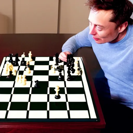 Prompt: photo of elon musk playing chess, 4 k