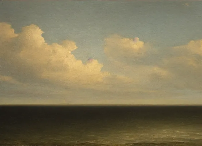 Image similar to waddenzee, the netherlands as the background in the style of hudson river school of art, oil on canvas