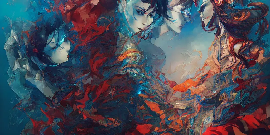 Image similar to dreams versus nightmares, by android jones and guweiz and ross tran and ilya kuvshinov, trending on artstation