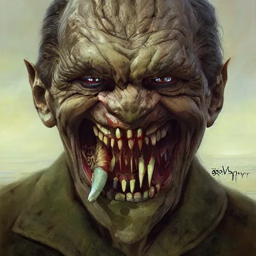 Image similar to sergey lavrov, is evil gremlin, rotten teeth, horror, macabre by donato giancola and greg rutkowski and wayne barlow and zdzisław beksinski, realistic face, digital art