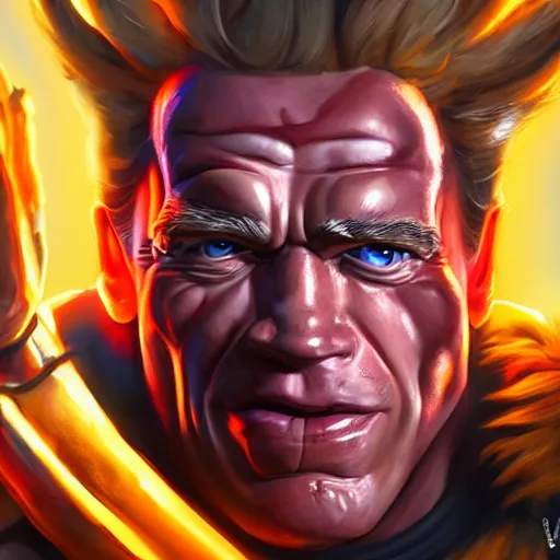 Prompt: a screenshot of arnold schwarzenegger as junkrat in overwatch, portrait, fantasy, beautiful face, vivid colors, elegant, concept art, sharp focus, digital art, hyper - realistic, 4 k, unreal engine, highly detailed, hd, dramatic lighting by brom, trending on artstation