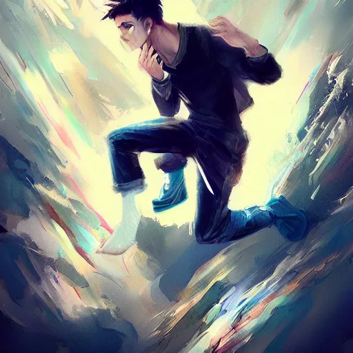 Prompt: the falling man by Ross Tran