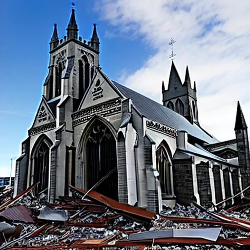 Image similar to a photograph of the christchurch cathedral in new zealand post earthquake