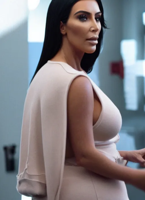 Prompt: film still of kim kardashian as Dr dre, Compton ghetto, cinematic lighting,