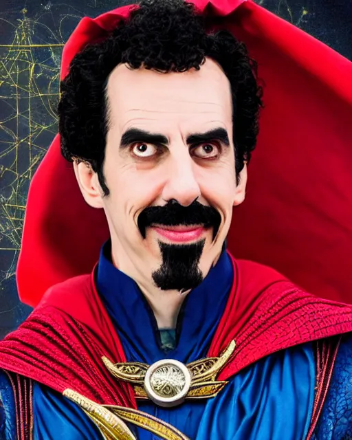 Prompt: A photo of Borat as Doctor Strange, highly detailed, trending on artstation, bokeh, 90mm, f/1.4