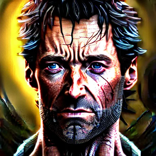 Prompt: beautiful digital portrait of hugh jackman as joel from the last of us, hdr, by artgerm