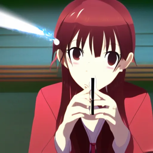 Image similar to iwakura lain holograph holding a cigarette deviantart 8 k hd