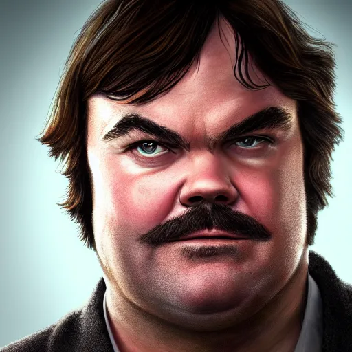 Prompt: beautiful close up still portrait of jack black, highly detailed, realistic, volumetric lighting, 8 k, art, detailed, digital painting, beautiful lighting, vivid colors, intricate, elegant, smooth, sharp focus