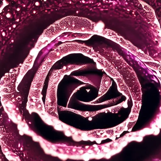 Image similar to award - winning macro of a beautiful black rose made of glowing molten magma