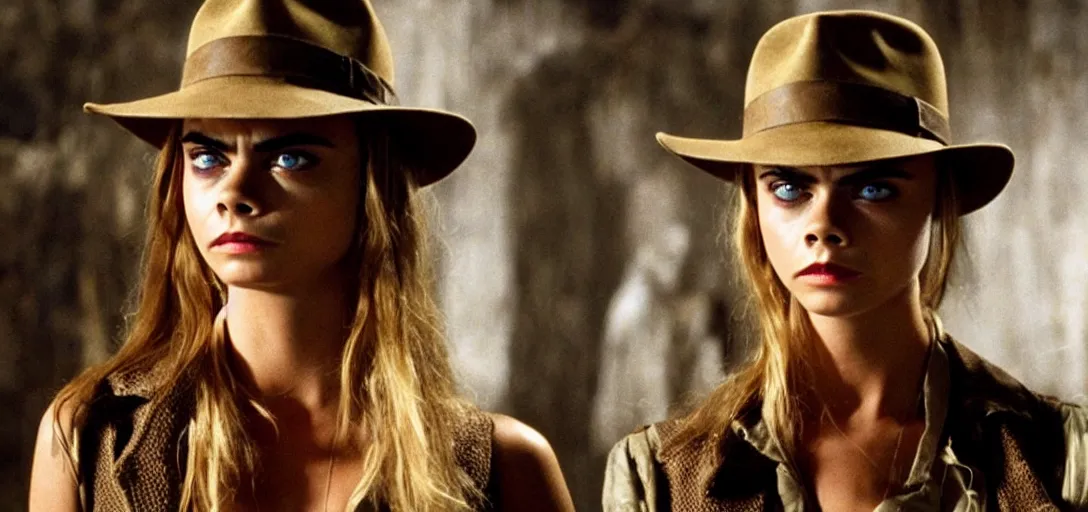 Image similar to still of cara delevingne as indiana jones in raiders of the lost ark ( 1 9 8 1 )